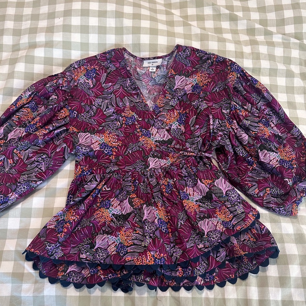 Floral V-Neck Blouse - Purple